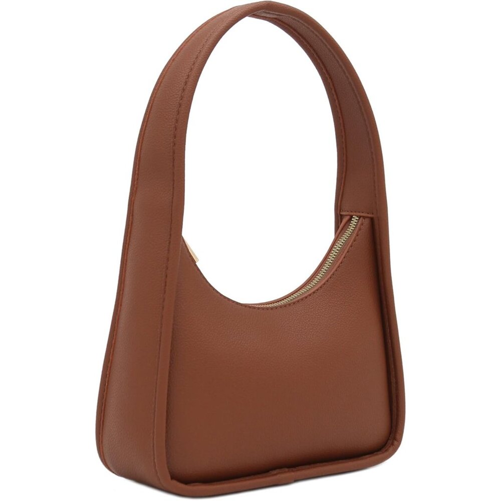 Compact Crescent Shoulder Handbag - Luxurious Faux Leather With Gold Accents